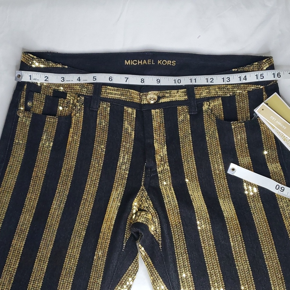 NWT MICHAEL KORS-size 4- striped gold sequins pants - Picture 6 of 9